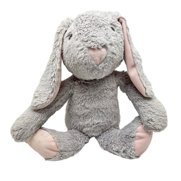 Elegant Baby Soft Gray Hook & Loop Paws Bunny Rabbit 16" Plush Stuffie Lovey - Picture 1 of 7